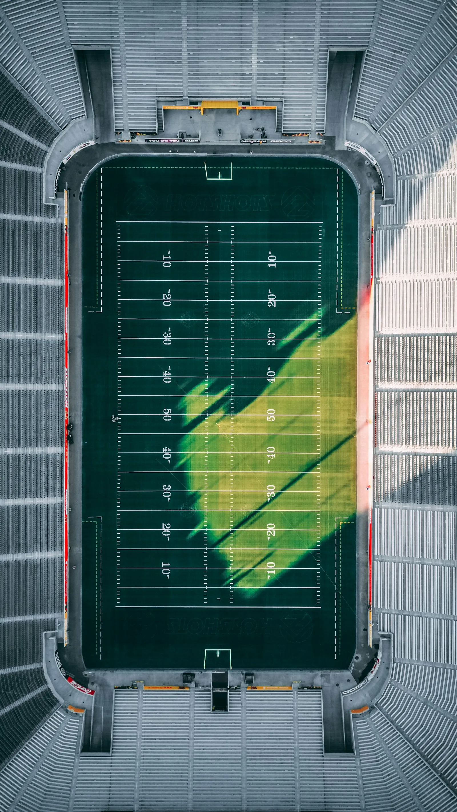 Aerial view of an American football stadium field