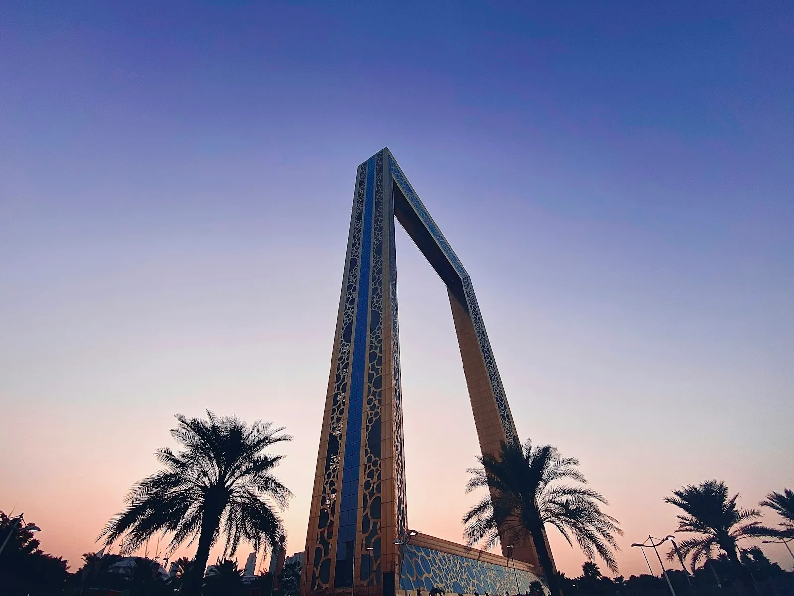 The Dubai Frame structure at dusk