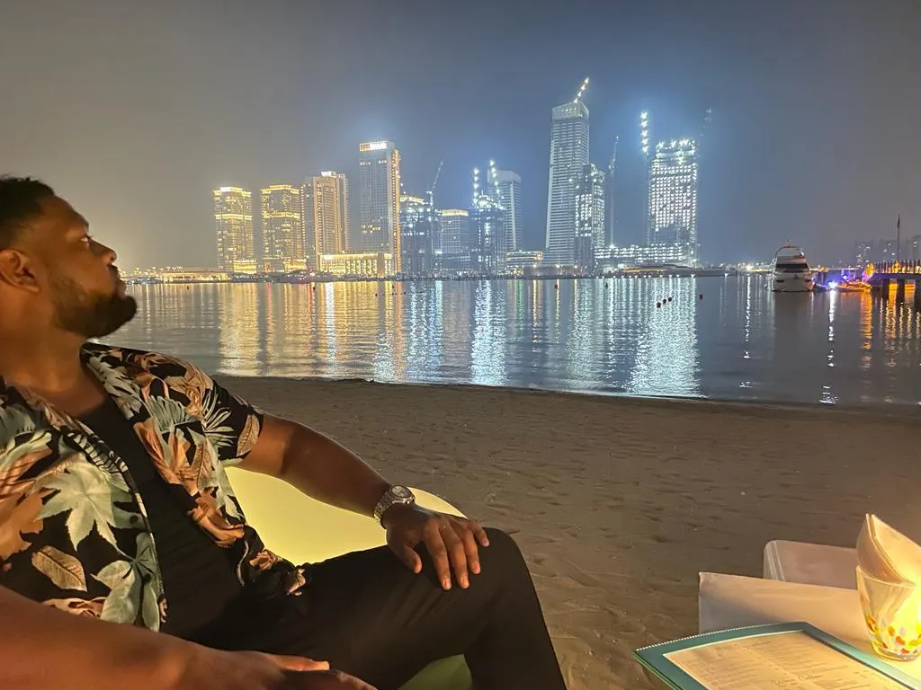 Jamal Akim overlooking Emaar Beachfront at night