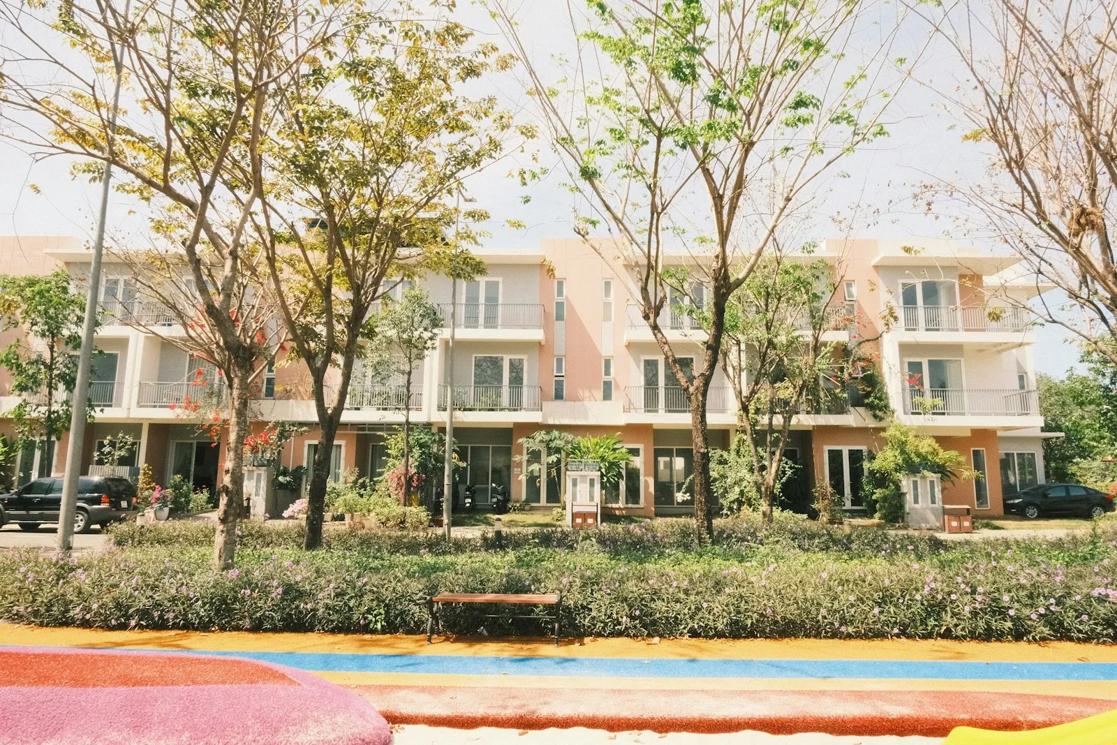 Modern low-rise townhouses in a landscaped Dubai residential community