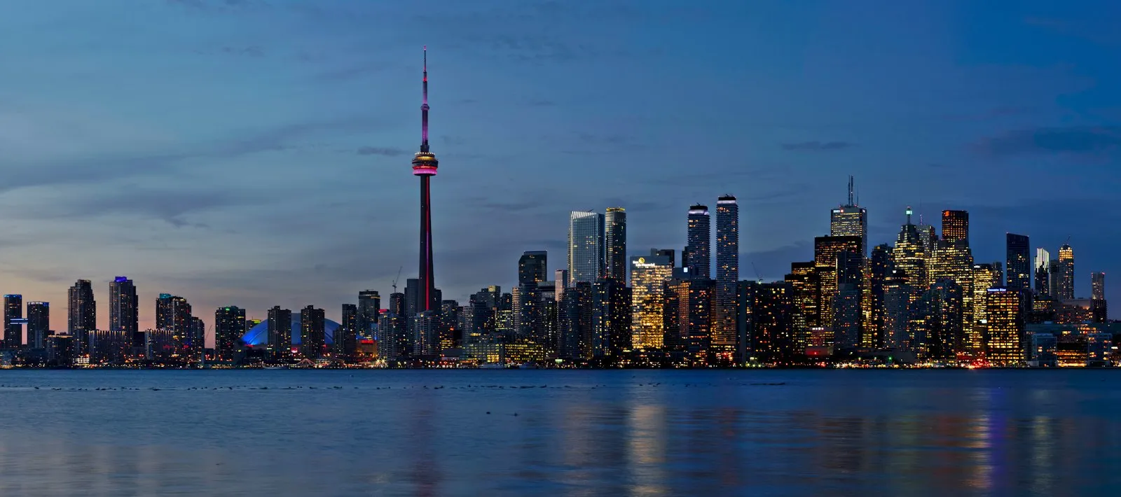 The Toronto skyline and CN Tower at dusk
